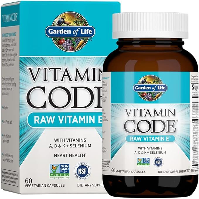 Garden of Life Vitamin E is a Vitamin Code Raw supplement that provides 125mg of whole food Vitamin E per serving. This vegetarian capsule also contains Vitamins A, D, and K, as well as selenium, fruit, vegetables, and probiotics.