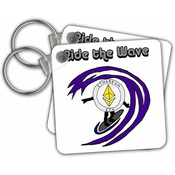 3dRose Key Chains Funny Cute Ethereum Ether Surfer Dude Cryptocurrency Ride the Wave (kc-351698-1) image