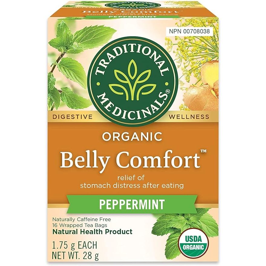 Traditional Medicinals Organic Belly Comfort Peppermint Herbal Tea is a soothing blend of organic peppermint, ginger, fennel, and lemon balm that is designed to support healthy digestion. This pack includes 16 tea bags, each containing a carefully crafted blend of herbs known for their digestive properties.