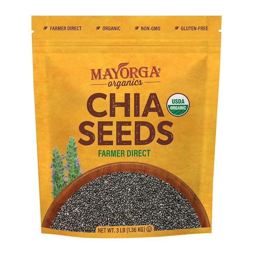 Mayorga Organics Raw Chia Seeds come in a 3lb resealable bag, making it easy to store and use over time. Chia seeds are known as a superfood due to their high plant-based omega-3 fatty acids and vegan protein content. These chia seeds are USDA certified, gluten-free, non-GMO, and kosher, providing assurance of quality and authenticity.