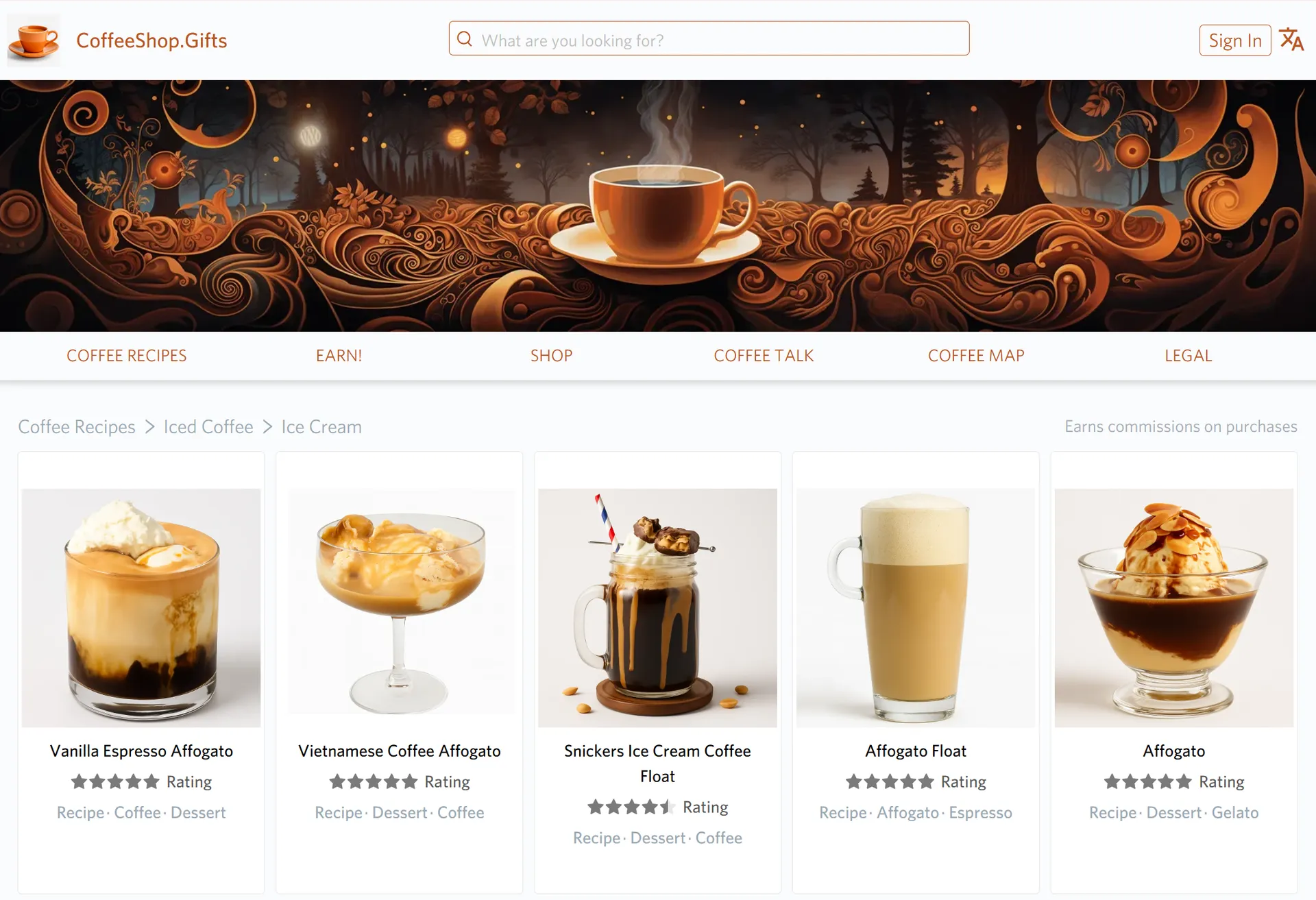 Collection of coffee recipes with avatars matching their videos