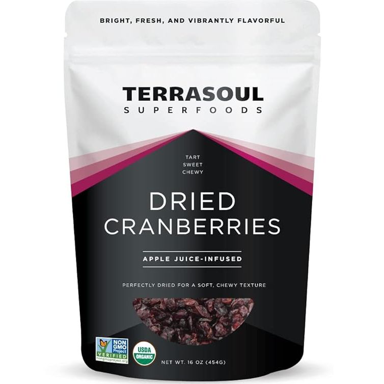 Terrasoul Superfoods Organic Dried Cranberries are sweetened with apple juice, making them a healthier alternative to cranberries sweetened with refined sugars. They come in a 16 oz resealable bag, making it easy to keep them fresh and enjoy them in various recipes.