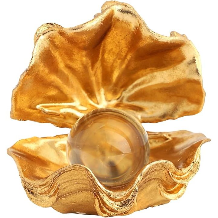 The Love Signs Pearl Clam Sculpture is a stunning representation of eternal love and beauty. Made of resin material, this golden pearl clam statue features a smooth surface and sturdy structure, making it both elegant and easy to clean.