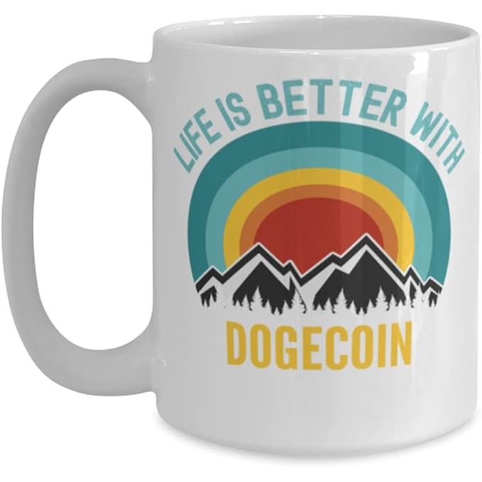 The Life Is Better With Dogecoin Coffee Mug is an 11oz, white ceramic mug that features a playful and trendy design highlighting the popular cryptocurrency, Dogecoin. This mug is perfect for Dogecoin enthusiasts, investors, and anyone who appreciates a good cup of coffee or tea.