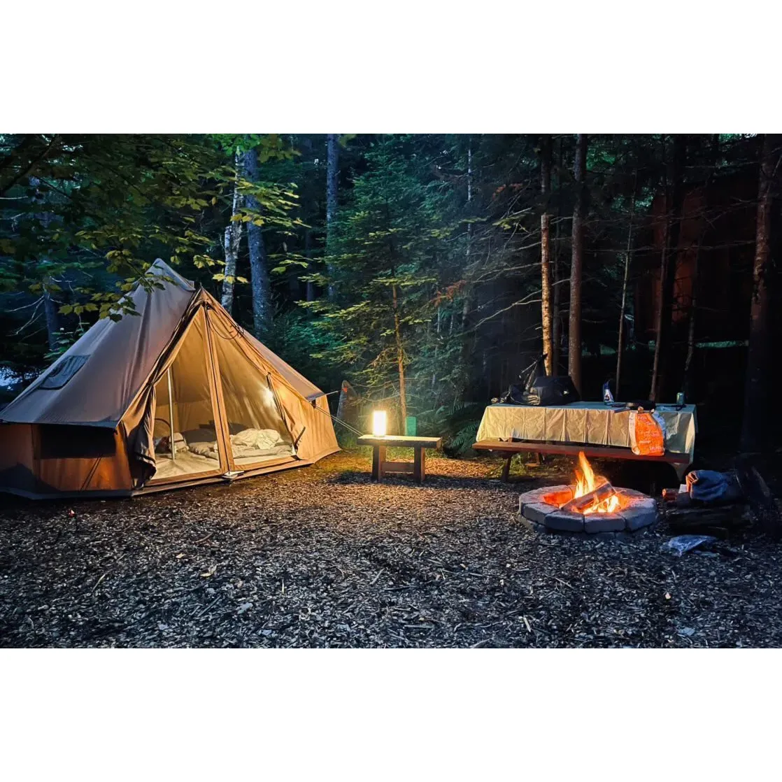 Four Acre Woods Campground is a serene, family-owned retreat offering an authentic outdoor experience complemented by the convenience and hospitality that come from passionate proprietors, Mindy and Caleb. The campground provides a hassle-free booking process for those looking for a spontaneous getaway, paired with top-notch customer service evident in the swift and considerate resolution of any concerns — like an unexpected air mattress hiccup.

With an array of amenities to enhance your stay, guests can enjoy the casual comfort of a community-use cabin, well-maintained bathroom and laundry facilities, and the perk of on-site kayak rentals. For adventurers eager to take to the water, Caleb is ready to transport kayaks to the shoreline for those without the means to do so, ensuring an accessible and fun aquatic adventure.

Situated in an ideal location, Four Acre Woods Campground offers a peaceful retreat away from the busyness of crowded sites, yet remains within easy driving distance of notable attractions, such as Acadia National Park and the charming town of Stonington. It is a perfect home base for exploring the surrounding natural beauty of the area.

The campground is praised for its peaceful setting that fosters a strong sense of community amongst campers. Beyond the typical allure of the great outdoors, Four Acre Woods provides a unique atmosphere where leisurely campfire chats, store visits, and quality family time become memorable highlights of your stay.

Accommodations range from the simplicity of your own tent to the slightly more refined option of pre-set canvas tents, all allowing for an immersive environment that whispers of yesteryear's camping traditions. A beloved campground mascot adds a touch of homey charm to an already cozy and inviting atmosphere.

Favored for its intimate scale, this quaint campground secures its place in the hearts of many, encouraging guests to book their spot well in advance for the popular summer months. Four Acre Woods Campground truly shines as an inviting and warm hidden gem, offering both the tranquility of rustic camping and the warmth of a community-oriented retreat. Description by ChatGPT.