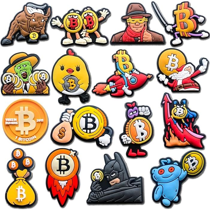 These 16Pcs Bitcoin Shoe Charms are designed for clog slides and sandals, adding a fun and unique touch to your footwear. Made of high-quality PVC material, these charms are durable and waterproof, ensuring they can withstand daily wear and tear.