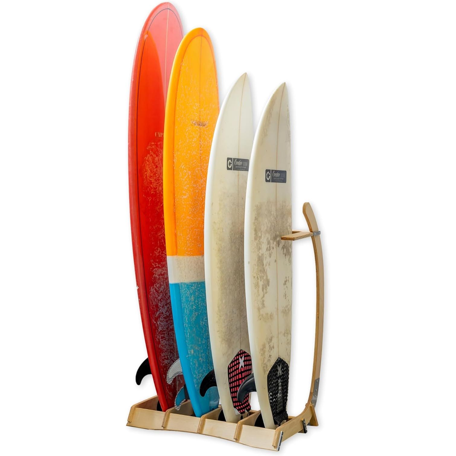 The StoreYourBoard Freestanding Surfboard Rack is a versatile and sturdy storage solution for your surfboards. This indoor display stand can hold both shortboard and longboard surfboards, making it a convenient option for surfers with multiple types of boards.