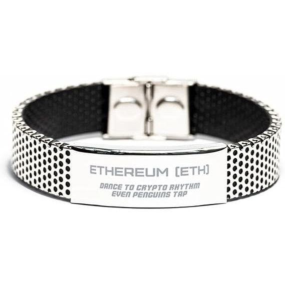 to Crypto Investor Trader, Stainless Steel Ethereum ETH Bracelet, Dance To Crypto Rhythm Even Penguins Tap, Birthday Gifts, Christmas Gifts, Finance Gifts to Crypto Investor Trader image