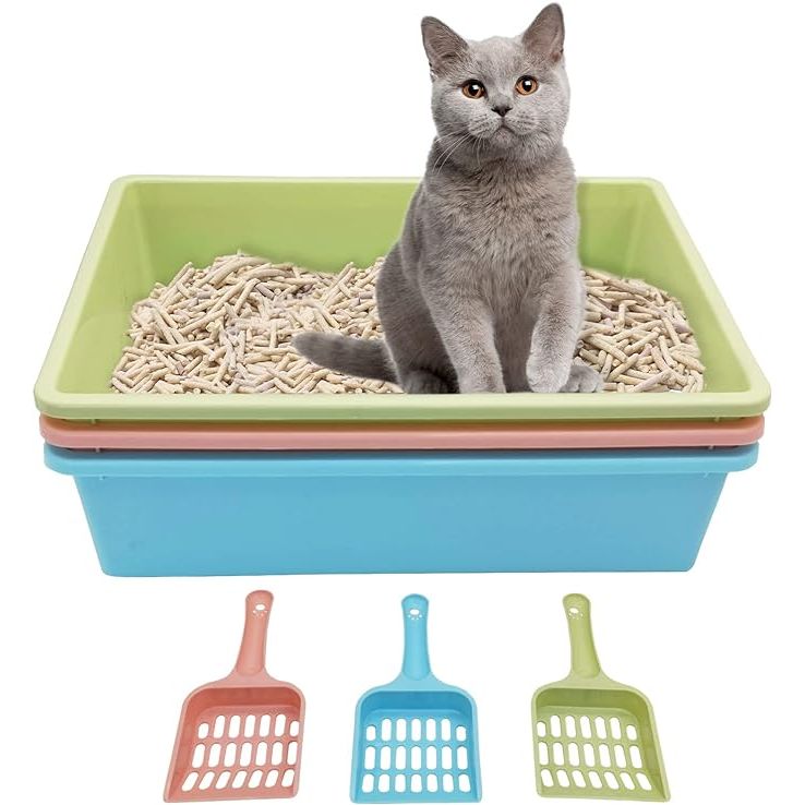 The Kathson 3 Pcs Open Cat Litter Box is a set of three medium-sized litter boxes designed for cats, puppies, bunnies, and other small animals. Each litter box measures 15 x 11 x 4 inches, providing plenty of space for your pet to comfortably use the toilet.