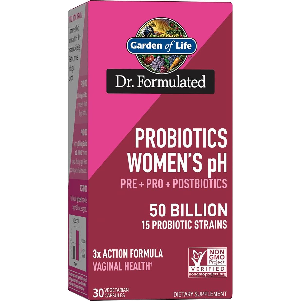 Garden of Life Dr Formulated Once Daily 3-in-1 is a dietary supplement designed specifically for women's digestive, immune, and vaginal health. This formula combines prebiotics, probiotics, and postbiotics in one convenient daily capsule.