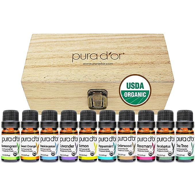 The PURA D'OR ORGANIC Perfect10 Essential Oils Set is a collection of 10 100% pure therapeutic grade essential oils. The set comes in a convenient 10ml wood box, making it portable and easy to store.