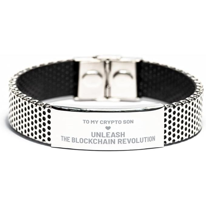 to My Crypto Son, Unleash The Blockchain Revolution, Stainless Steel Crypto Bracelet, Birthday Gifts, Christmas Gifts, Finance Gifts to Crypto Son image