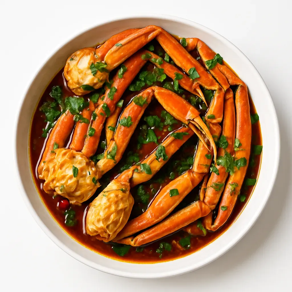 A vibrant and flavorful dish inspired by Singapore-Style Chili Crab, featuring tender New Brunswick Snow Crab in a spicy, savory, and slightly sweet sauce.