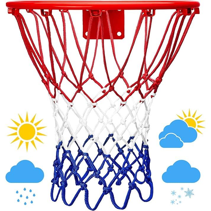 Upgrade your basketball game with the LAO XUE Heavy Duty basketball net! This net is specifically designed to withstand all weather conditions and constant use, making it perfect for outdoor basketball hoops. Made of thickest nylon polyester fibers, this net is durable and long-lasting.