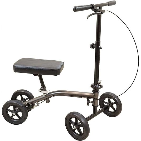 The Roscoe Medical Knee Scooter is a convenient and comfortable alternative to crutches for adults recovering from foot surgery or leg injuries. This knee scooter is foldable and fully adjustable, making it easy to transport and customize for individual comfort.