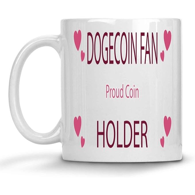 This Funny Gift for Dogecoin Fans is a coin holder designed to store and display Dogecoin cryptocurrency coins. It is a great and friendly gift idea for cryptocurrency lovers who are fans of Dogecoin. The coin holder is made from white ceramic and has a grey design, making it a stylish and practical addition to any desk or workspace.