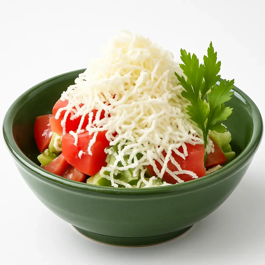 Shopska Salad is a staple of Bulgarian cuisine, renowned for its refreshing combination of ripe vegetables and tangy white brined cheese. This vibrant salad is typically served as an appetizer or side dish and perfectly accompanies a glass of rakia, a local spirit.