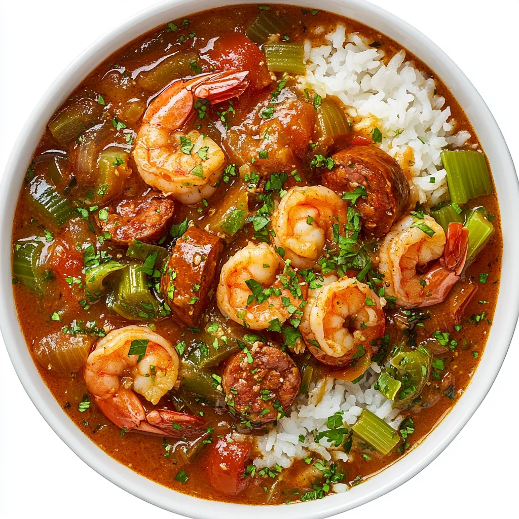 Seafood Gumbo is a classic, spicy stew from the southern United States, steeped in Creole and Cajun traditions. The dish features a rich, roux-based broth, a variety of seafood such as shrimp, crab meat, and andouille sausage for a bit of smokiness.