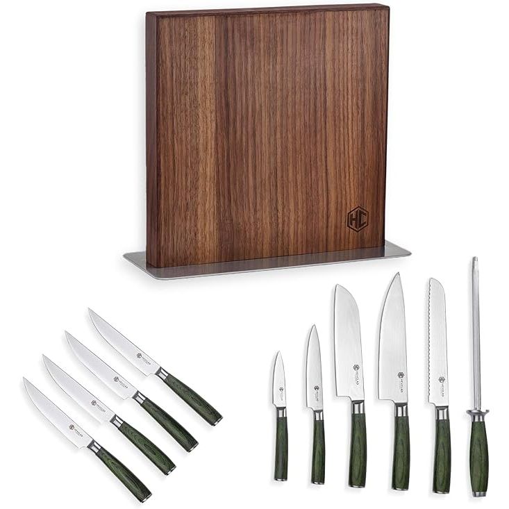 The HexClad Essential 6PC Knife Set is a must-have for any kitchen enthusiast looking for ultimate performance and precision. Crafted from 67 layers of Japanese Damascus steel, these knives boast an ultra sharp AUS-10 Japanese super steel cutting core that is durable and long-lasting.