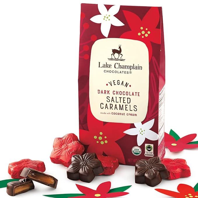 Lake Champlain Chocolates Organic Poinsettia Caramels are the perfect holiday treat. Made with organic ingredients, these caramels are crafted with care and attention to quality. Each box contains 5.2 ounces of delicious caramels, making them a great stocking stuffer or gift for someone special.