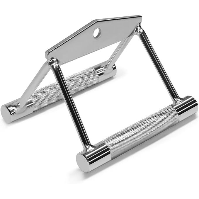 The Yes4All Double D Row Handle Cable Attachment is a versatile and durable accessory for weight workouts on cable machines. It features a solid steel construction with a chrome finish, making it sturdy and long-lasting. The double grip design allows for a variety of exercises, including rows, curls, and tricep extensions.