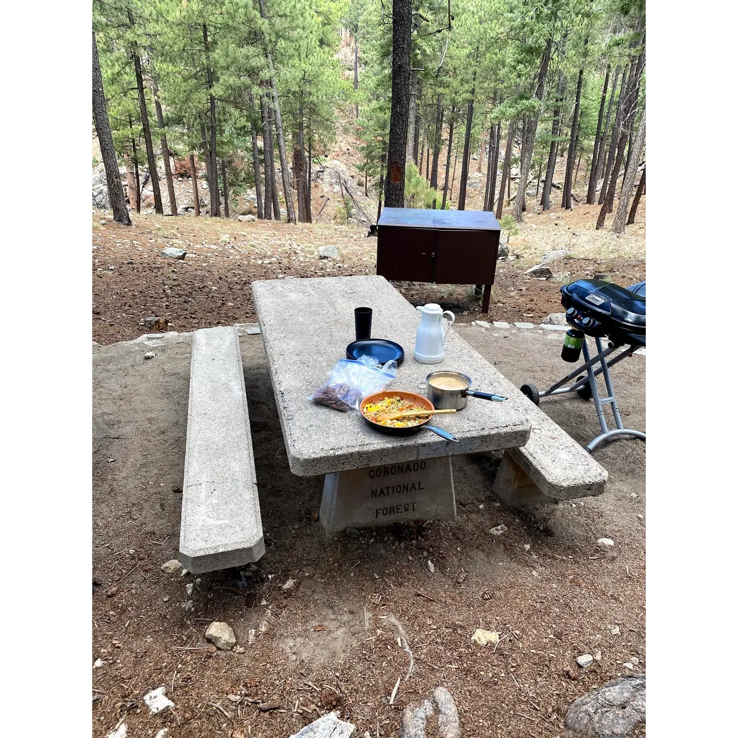 Spencer Canyon Campground, a treasured outdoor getaway on Mount Lemmon, delivers a splendid camping experience for family and friends looking to immerse themselves in nature. Boasting a convenient mix of closely positioned and more secluded campsites, the grounds are ideal for both intimate retreats and larger group gatherings seeking close quarters.

The popularity of Spencer Canyon does not detract from its availability, as there has always been an opportune spot for visitors, reflecting its ample capacity. The campground is managed by the exceptionally welcoming duo, Camp Hosts Sergio and Bertha, whose diligence ensures a well-maintained and clean environment, with bathrooms notably more immaculate than those found elsewhere on the mountain.

Emphasizing the commitment to an outstanding visitor experience, other park rangers like Carol and Jerry provide personalized attention, going lengths to accommodate guests and ensure no family departs unsatisfied. It is not uncommon for campers to form a bond with the hosts, who make it a point to remember names and bid a warm farewell upon departure.

The amenity of having spotless restrooms enhances the rustic camping adventure, as campers can take comfort in unexpected conveniences amidst the wilderness. While the site pricing is recognized for its value, the camp brings to light the importance of a tranquil escape in its serene location that is effortlessly accessible.

Dog owners will find Spencer Canyon welcoming for their leashed pets, ensuring that the entire family can enjoy the outing. Moreover, the panoramic views available from the higher-numbered sites provide an impressive vista of Tucson, enveloping campers in a picturesque landscape that captivates the eye and soothes the soul.

Overall, Spencer Canyon Campground stands out for its harmonious balance of natural splendor and thoughtful facilities, cementing its status as a favored destination among those seeking a rejuvenating outdoor escape. Description by ChatGPT.