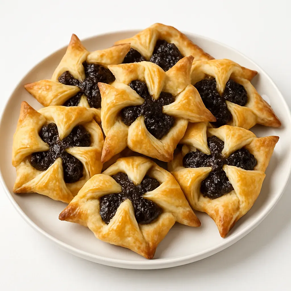 Delightful star-shaped pastries filled with sweet prune jam, perfect for Christmas.
