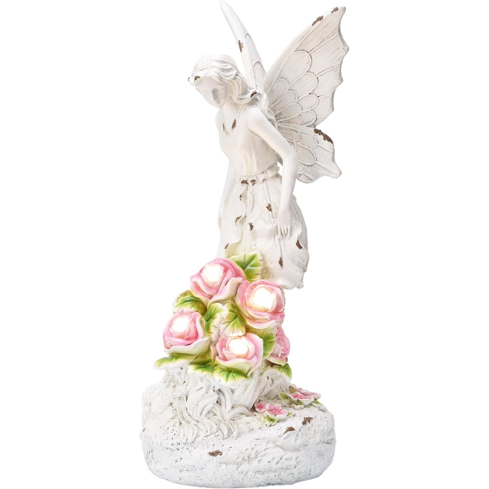 TERESA'S COLLECTIONS Fairy Garden Statues with Solar Outdoor Light are charming and whimsical decor pieces for your garden. These statues feature intricate designs with flowers and other details that add a touch of magic to any outdoor space.