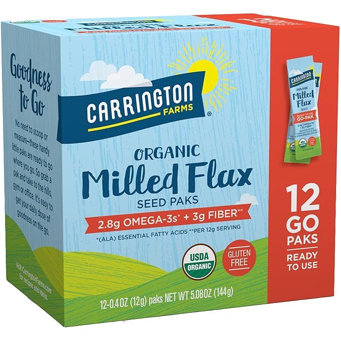 Carrington Farms Organic Milled Flax Seed is a gluten-free, USDA organic product that comes packaged in 12 count easy serve packets. Flax seeds are a great source of omega-3 fatty acids, dietary fiber, and antioxidants, making them a popular choice for those looking to improve their overall health and well-being.