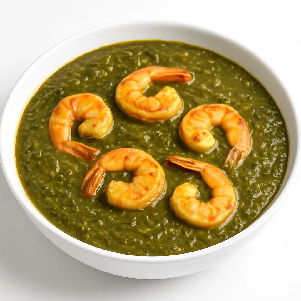A rich spinach soup that blends succulent shrimp, vibrant greens, and aromatic spices, capturing the essence of southern Caribbean cuisine.