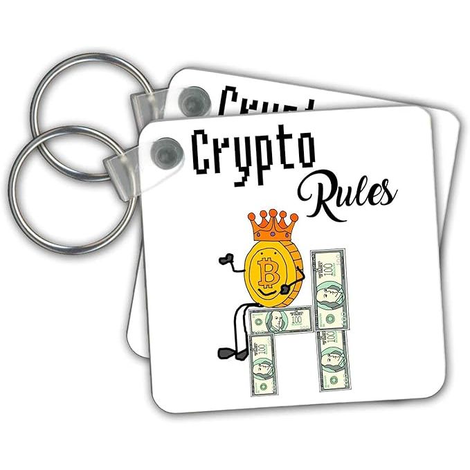 The 3dRose Key Chain is a high-quality accessory featuring a design that combines humor with the popular trend of cryptocurrency. The key chain showcases a funny illustration of a royal king with the words "Money Crypto Rules Investing" in reference to Bitcoin and other cryptocurrencies.