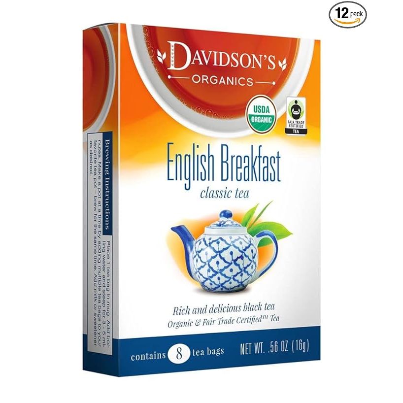 Davidson's Organics is a company that specializes in producing high-quality, organic teas. Their English Breakfast blend is a classic, full-bodied black tea that is perfect for starting your day. Each box contains 8 tea bags, and this pack includes 12 boxes for a total of 96 tea bags.