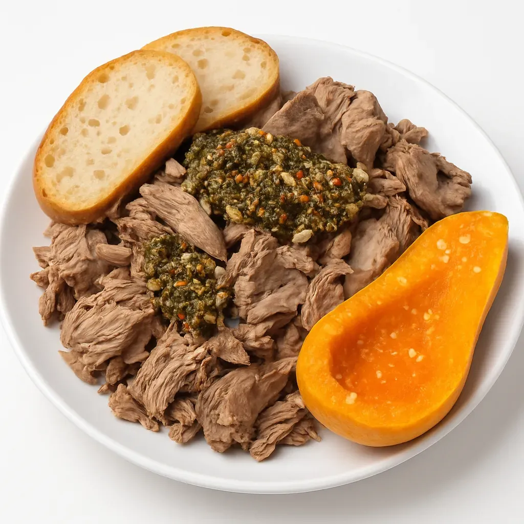 An ancient Patagonian cooking technique featuring lamb shoulder and butternut squash, cooked using steam from hot stones in a pit.