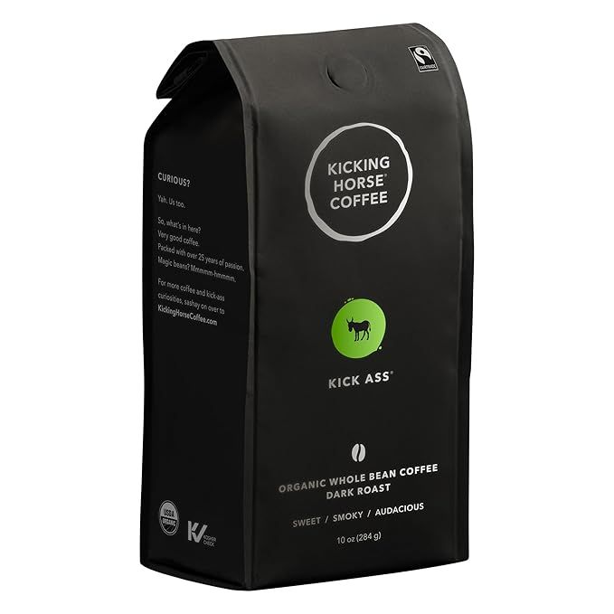 Kicking Horse Coffee is a Canadian coffee roaster known for their high-quality and ethically-sourced beans. The Kick Ass Dark Roast Whole Bean coffee is one of their most popular blends, offering a bold and robust flavor profile that coffee lovers will enjoy.