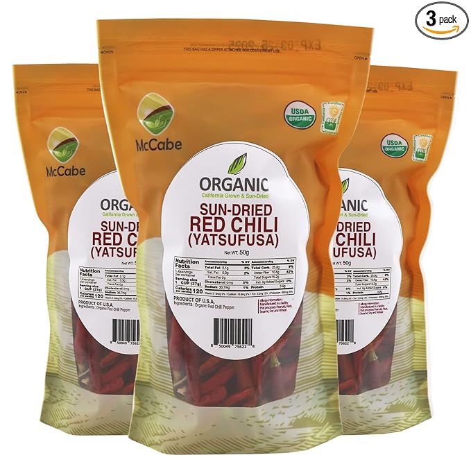 McCabe Organic Sun-Dried Red Chili Pepper (Korean Variety) is a premium product that brings the authentic flavors of Korea straight to your kitchen. Handpicked from an Organic Certified farm and sun-dried to perfection, these chili peppers are made from 100% organic red chili peppers with no artificial additives or preservatives.