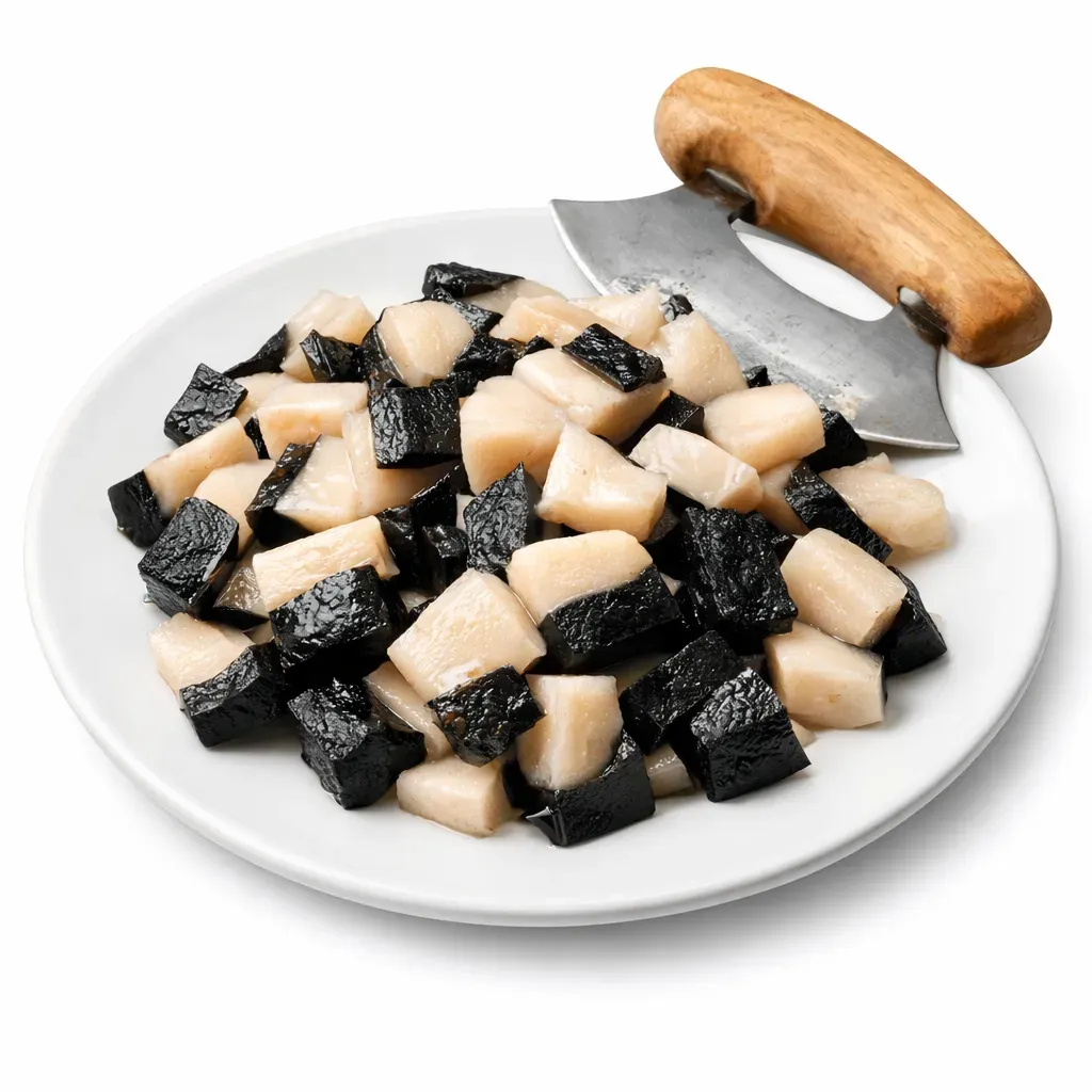 A traditional Yup’ik method for slicing muktuk, a delicacy of whale blubber, emphasizing cultural significance and skillful preparation.