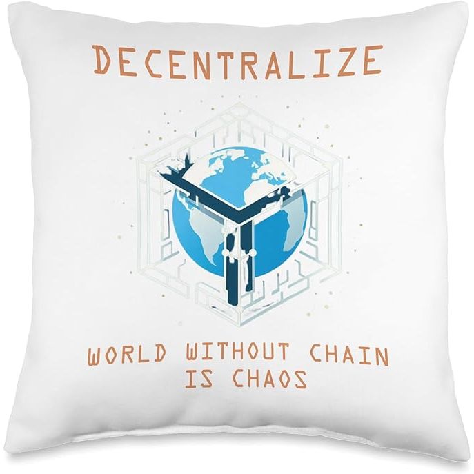 The Decentralized World Without Chain is Chaos Throw Pillow is a unique and stylish home decor item that features a colorful and eye-catching design. Measuring 16x16 inches, this throw pillow is the perfect size for adding a pop of color and personality to any room in your home.