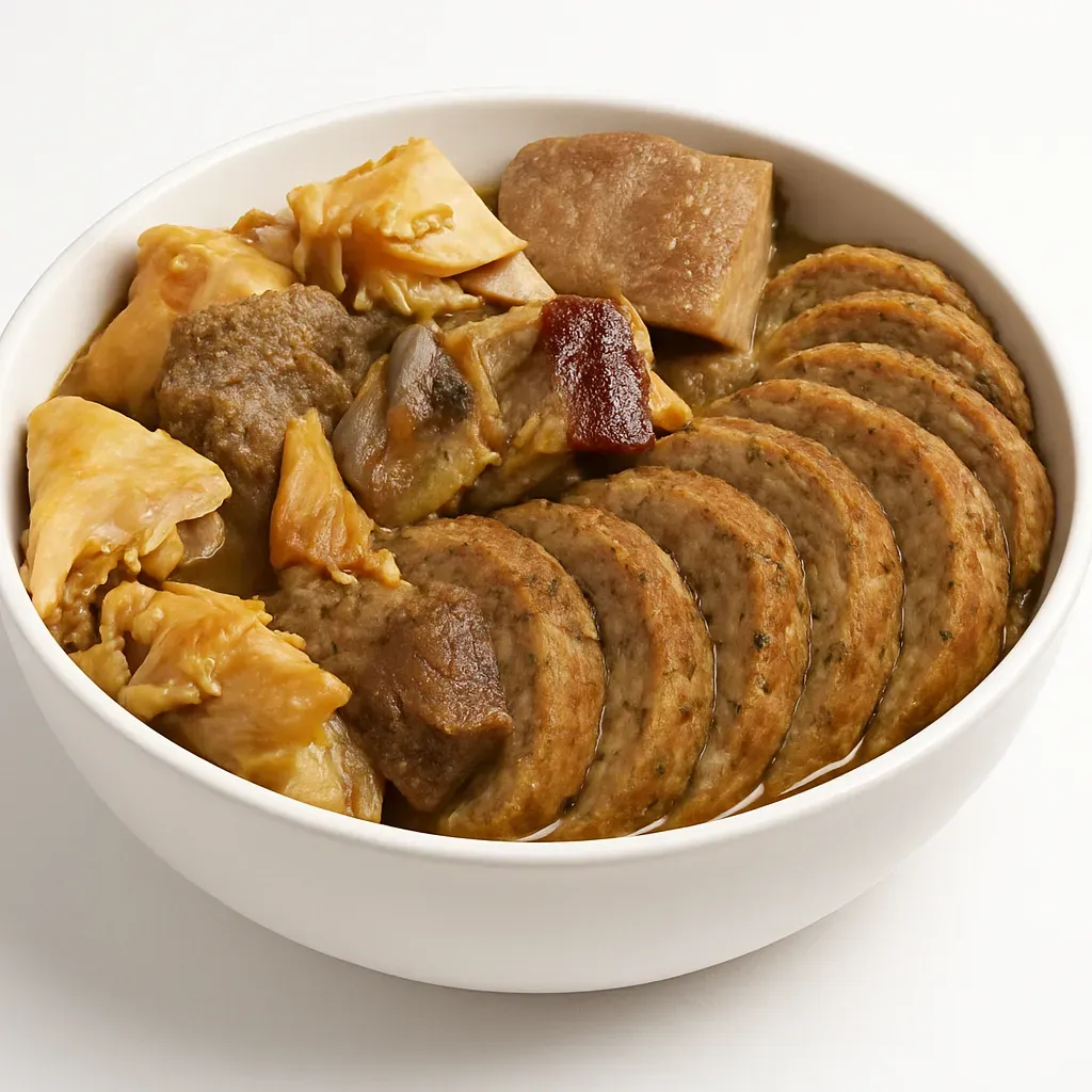 A delightful spread featuring savory meatloaf roll in broth, classic spaghetti bolognesi calabrese, rich eggplant parmesan, and crisp radicchio salad, creating a memorable dining experience.