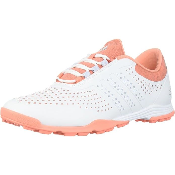 The adidas Women's Adipure Sport Golf Shoe is designed to provide female golfers with comfort, performance, and style on the course. The shoe features a lightweight and breathable textile upper, with a lace-up closure for a secure fit. The Adipure Sport also utilizes a cloudfoam insole and provides cushioning and support for all-day comfort.