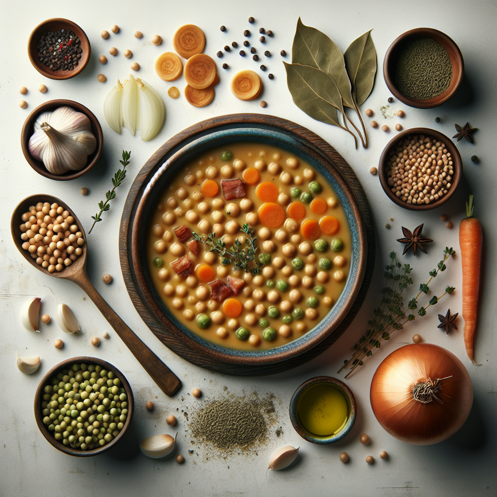 Sopa de Pèsols is a comforting Andorran pea soup that is both simple and nourishing, perfect for chilly evenings. This rustic dish typically features split peas combined with aromatic vegetables such as onions, garlic, and carrots, infused with savory herbs like thyme and bay leaves.