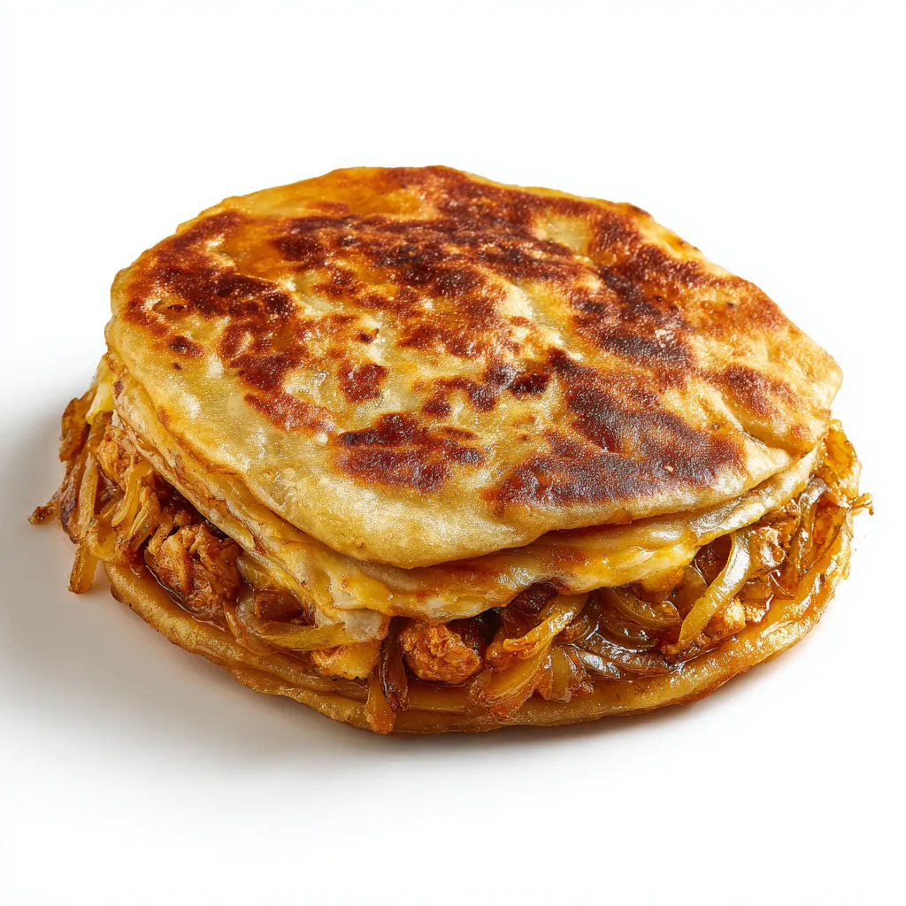 A fusion of classic burger elements with the flaky texture of Indian parathas, featuring spiced chicken patties, melted cheese, and caramelized onions, all wrapped in crispy paratha buns.
