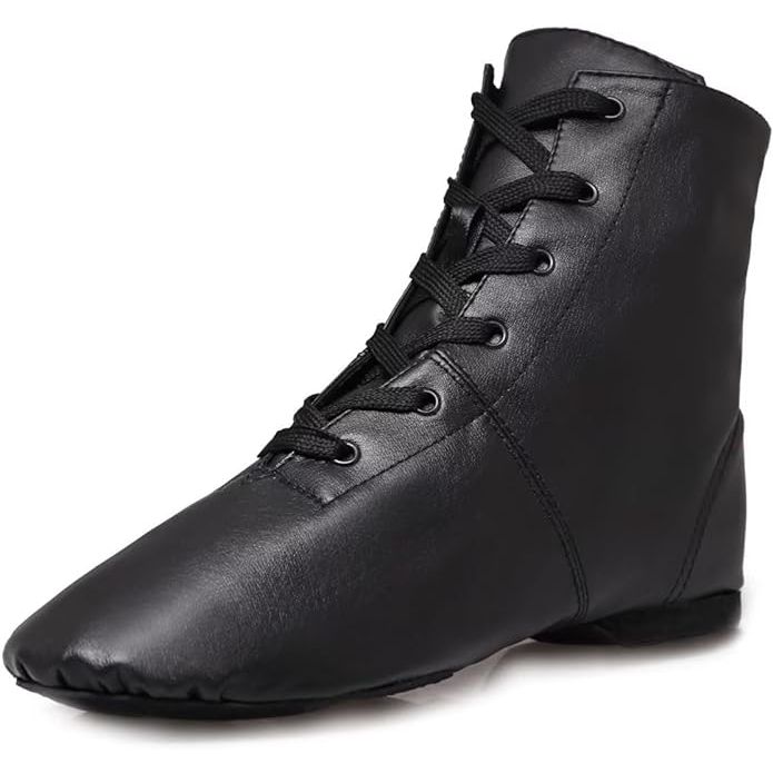 Jazz Boots Dance Shoes: High Top Black Jazz Shoes Lace Up - Premium Leather Dancing Shoes - Flat Split Sole Over Ankle Jazz Boots for Women Girls Kids and Men image