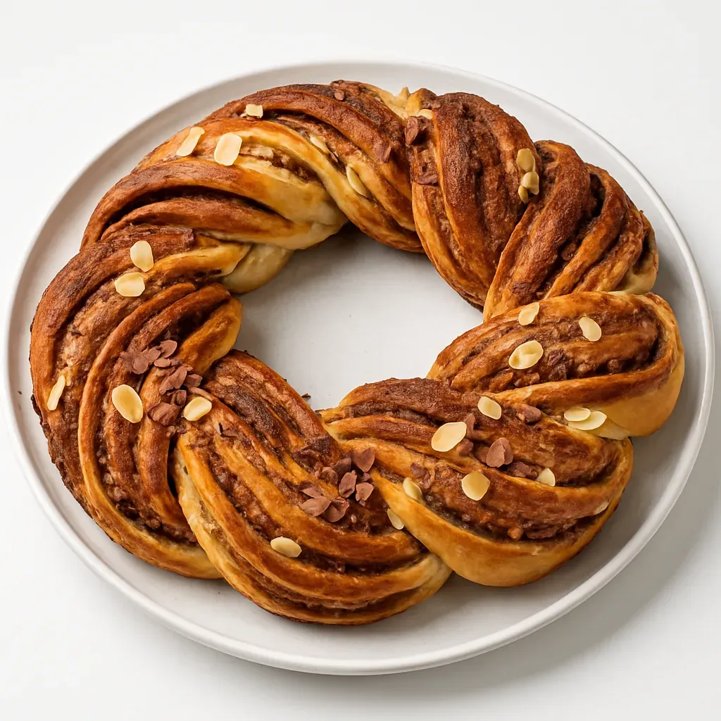 This delectable sweet bread is a traditional Estonian treat, featuring layers of cocoa and nut creams, and topped with coconut and almond flakes, perfect for enjoying with coffee or tea.