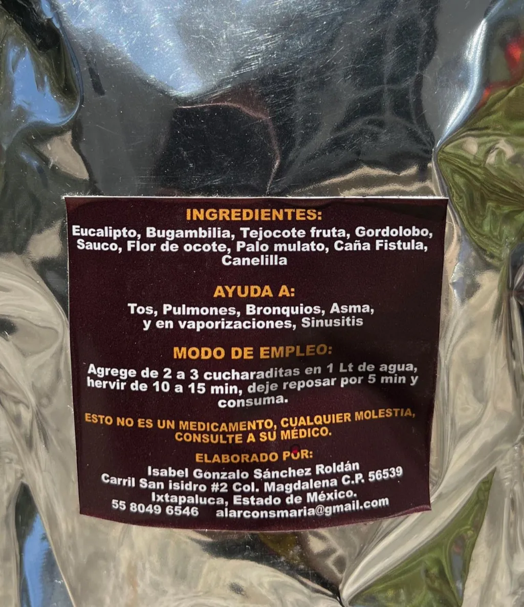 For sinusitis you can also use it for vaporizations.
With cucaloro, bougainvillea, lelocore Truta, uordolodo, elderberry
Ocote Flower, Mulato Stick, Fistula Cane and Canelilla
