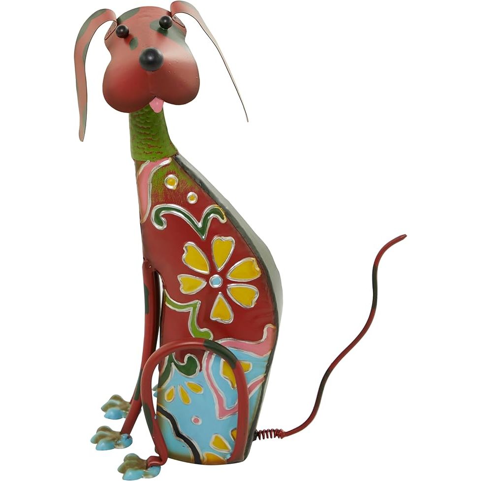 The Deco 79 Metal Dog Decorative Garden Sculpture is a charming and whimsical addition to any indoor or outdoor space. This garden statue features a playful dog design with a beautiful floral pattern that adds a touch of color and personality.