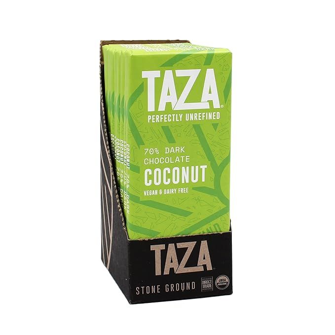 Taza Chocolate Organic Amaze Bar 70% Stone Ground with Coconut is a delicious and high-quality chocolate bar made from organic and direct trade ingredients. Each bar weighs 2.5 ounces and the set contains 10 bars, making it a great option for enjoying with family and friends or keeping stocked for whenever a chocolate craving strikes.
