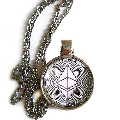 The Pendant Ethereum Necklace is a 25mm cabochon pendant featuring the Ethereum logo, a popular cryptocurrency. This necklace is a great gift for miners, crypto enthusiasts, or anyone interested in blockchain technology. The pendant is made with high-quality materials and is a stylish accessory for daily wear.