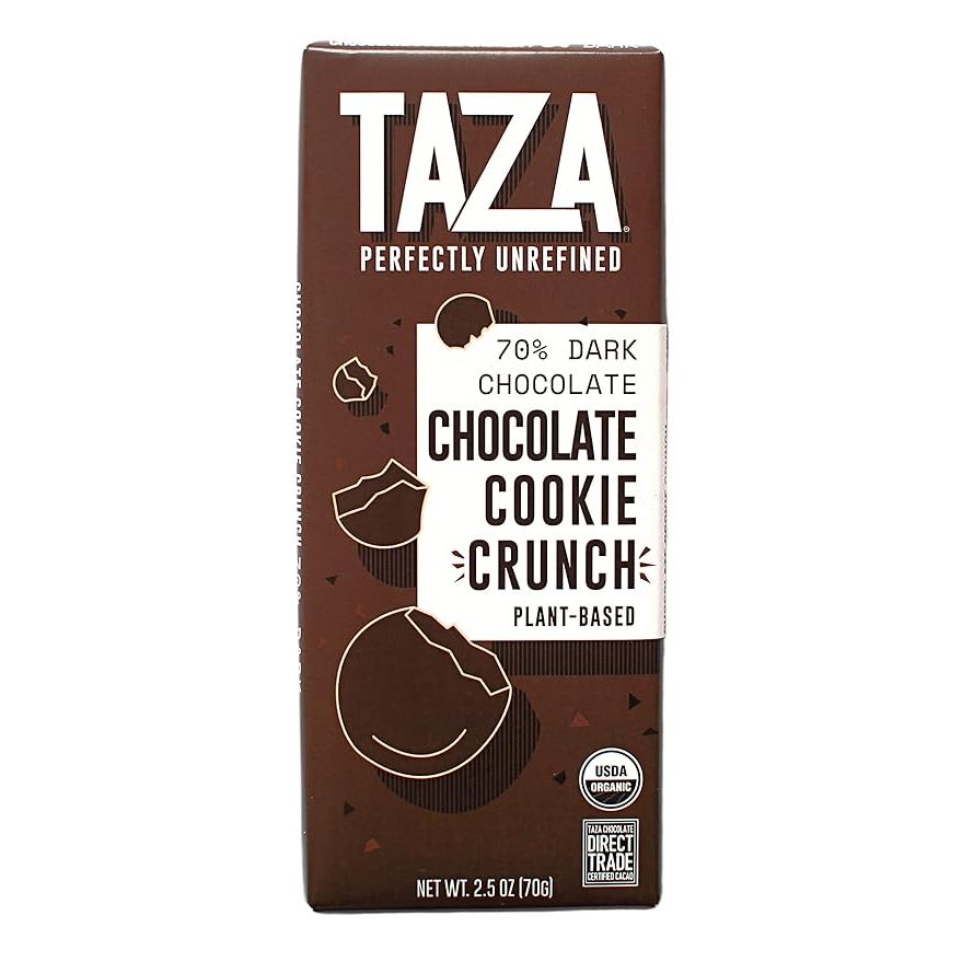 Taza Chocolate's Organic Smooth & Crunchy Bars are made with 70% stone-ground dark chocolate for a rich and intense flavor. These bars are crafted with organic and direct trade ingredients, ensuring high quality and ethical sourcing practices. The chocolate used in these bars is also vegan, making it suitable for those following a plant-based diet.