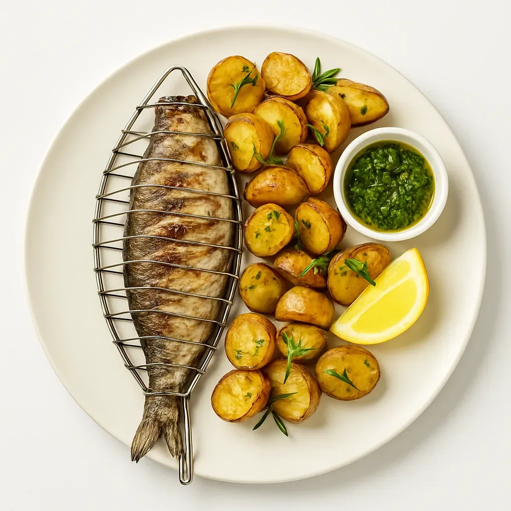This elegant dish combines the delicate flavor of grilled whitefish with the comforting warmth of pan-fried rosemary potatoes, complemented by a refreshing lemon-parsley oil dip. It captures the essence of German/European cuisine, perfect for a sophisticated main course.