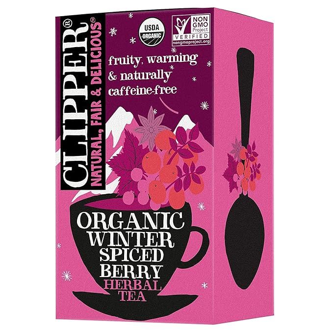 Clipper Tea's Winter Spiced Berry is an organic herbal tea blend consisting of cinnamon, licorice root, and hibiscus for a warm and flavorful experience. This plant-based tea is caffeine-free, making it a perfect choice for those looking to unwind without the stimulation of caffeine.